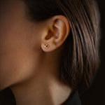 Small Link Studs with Diamonds earrings in 18K gold, worn on the ear
