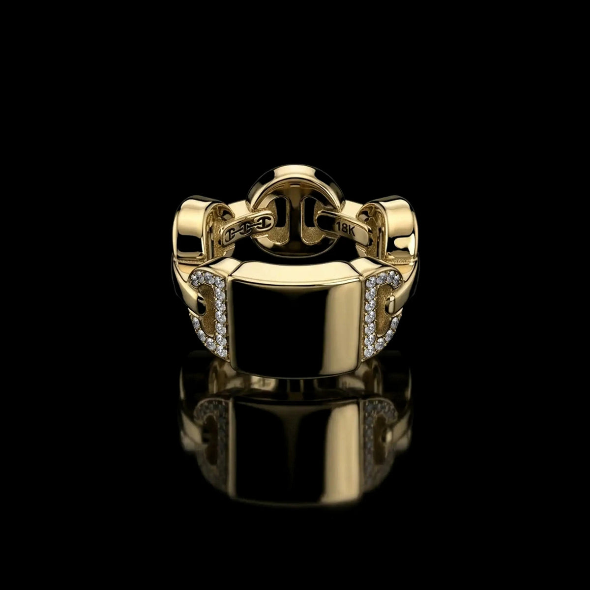 Brute Classic Tri-Link Monogram with Diamonds ring in 18K gold by HOORSENBUHS®