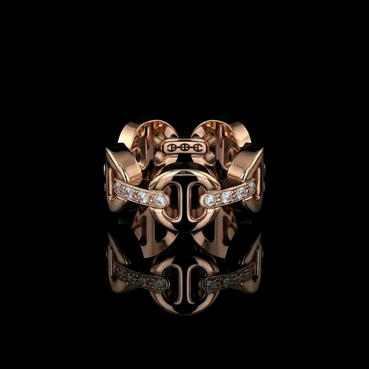 Classic Tri-Link with Diamond Bridges ring in 18K rose gold