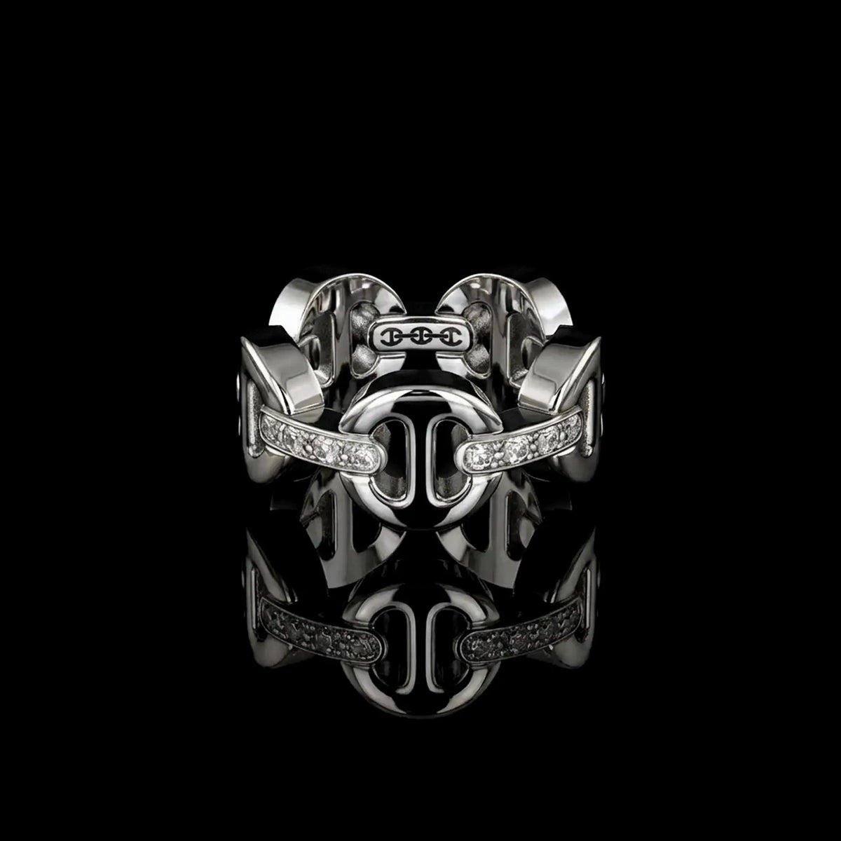 Classic Tri-Link with Diamond Bridges ring in 18K white gold
