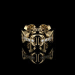 Classic Tri-Link with Diamond Bridges ring in 18K gold by HOORSENBUHS®