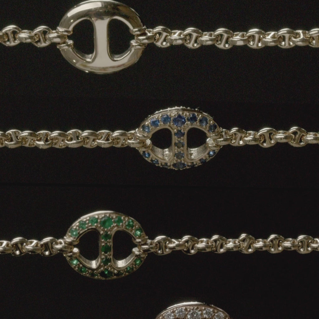 14mm Single-Link Bracelet with Diamonds (Emeralds, Rubies, Blue Sapphires) by HOORSENBUHS®, in motion, view 2