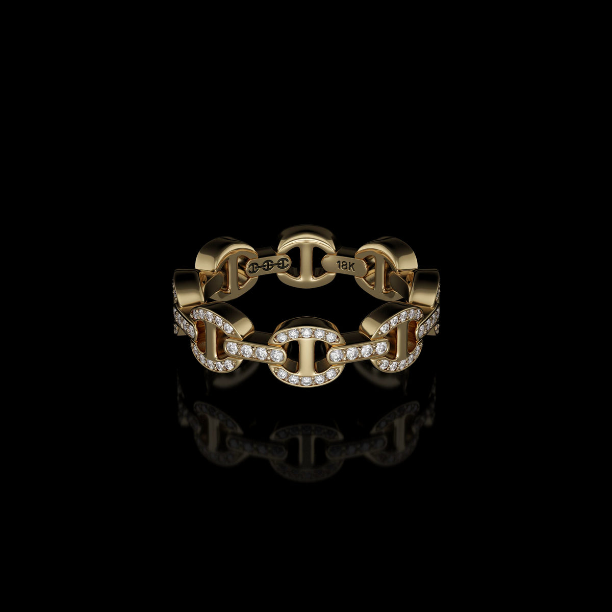 Dame Tri-Link Antiquated ring in 18K yellow gold by HOORSENBUHS®