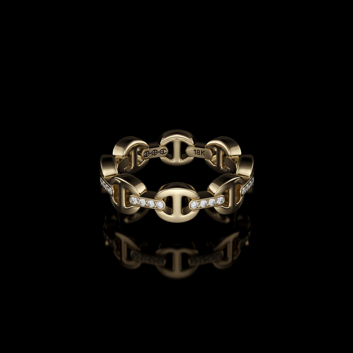 Dame Tri-Link with Diamond Bridges ring in 18K yellow gold by HOORSENBUHS®