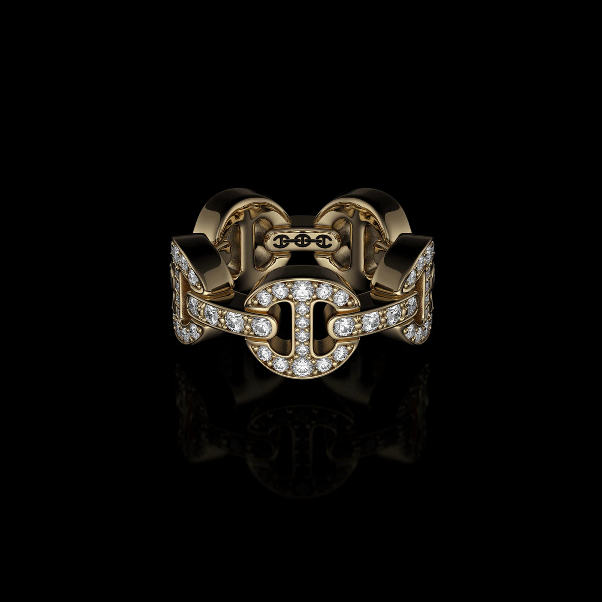 Classic Tri-Link Antiquated ring in 18K yellow gold by HOORSENBUHS®