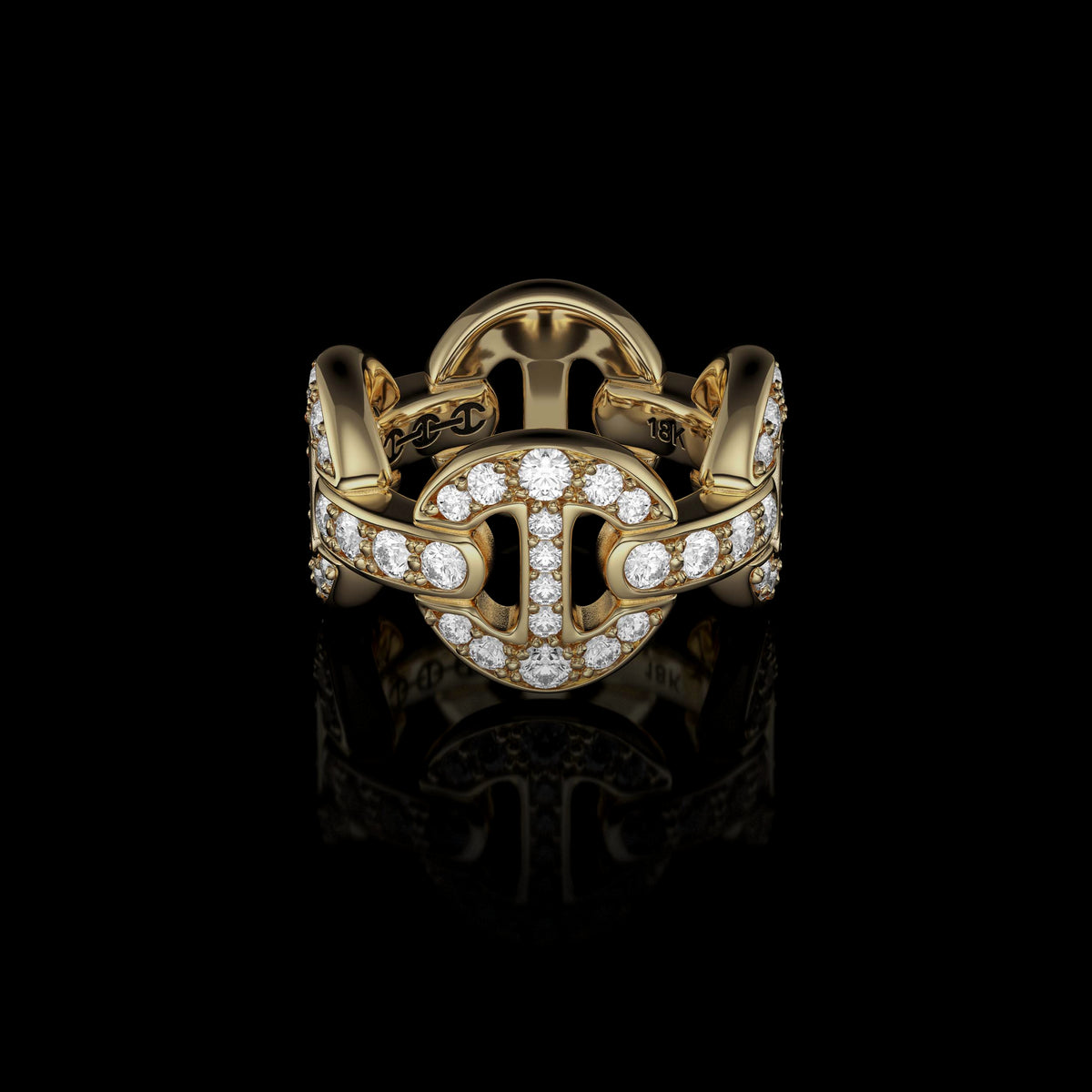 Quad Link Antiquated ring in 18K yellow gold by HOORSENBUHS®