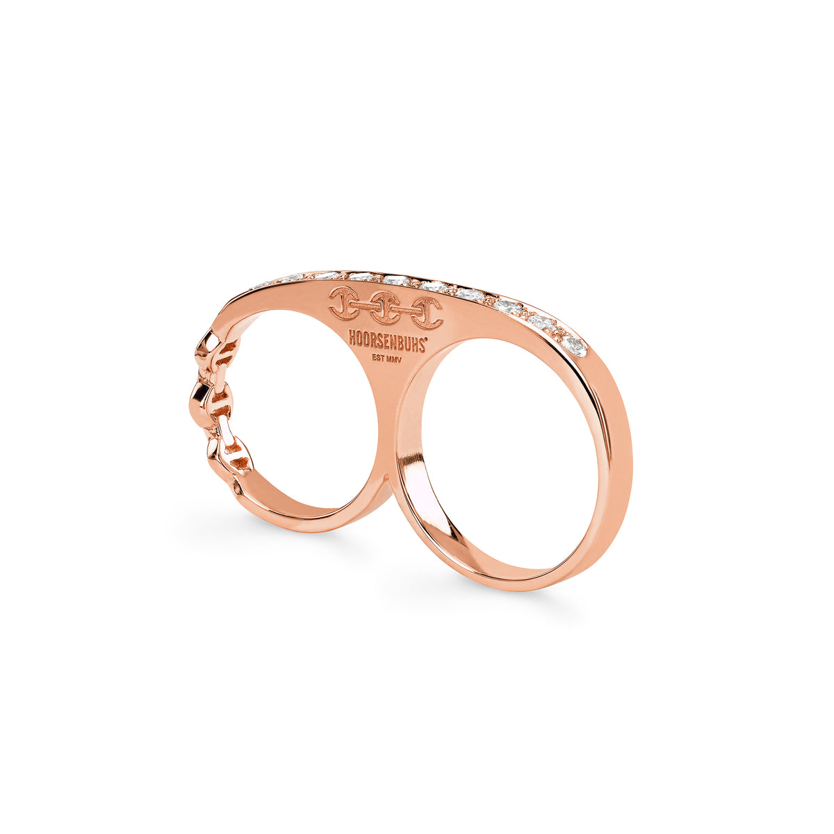 Double Knuckle with Diamonds ring in 18K rose gold