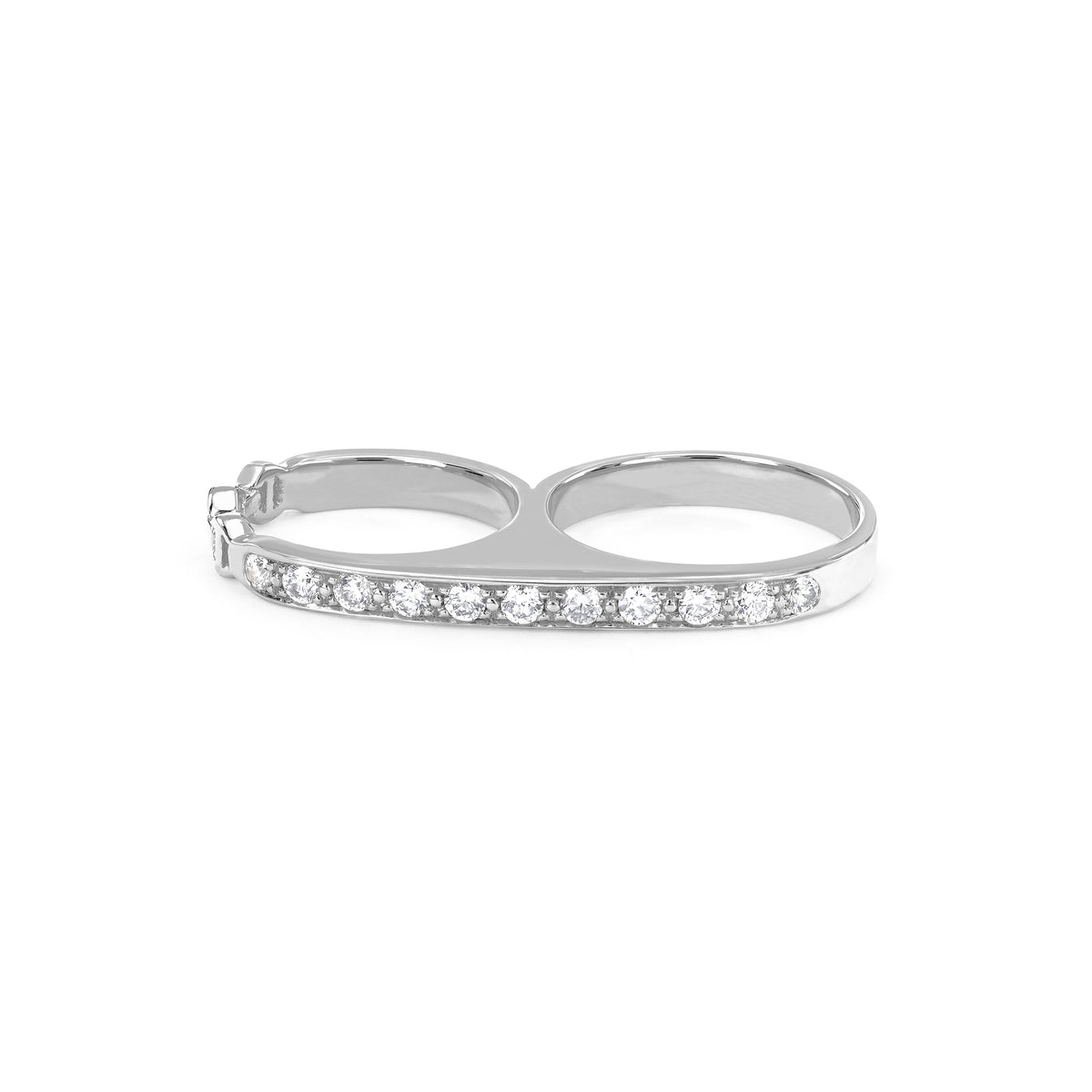Double Knuckle with Diamonds ring in sterling silver