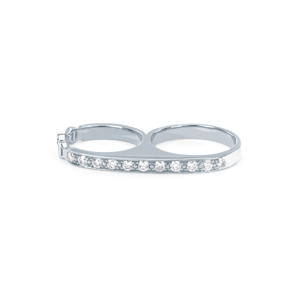 Double Knuckle with Diamonds ring in 18K white gold, view 2