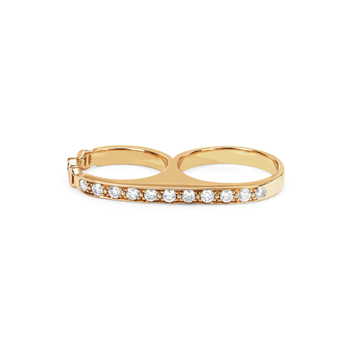 Double Knuckle with Diamonds ring in 18K yellow gold