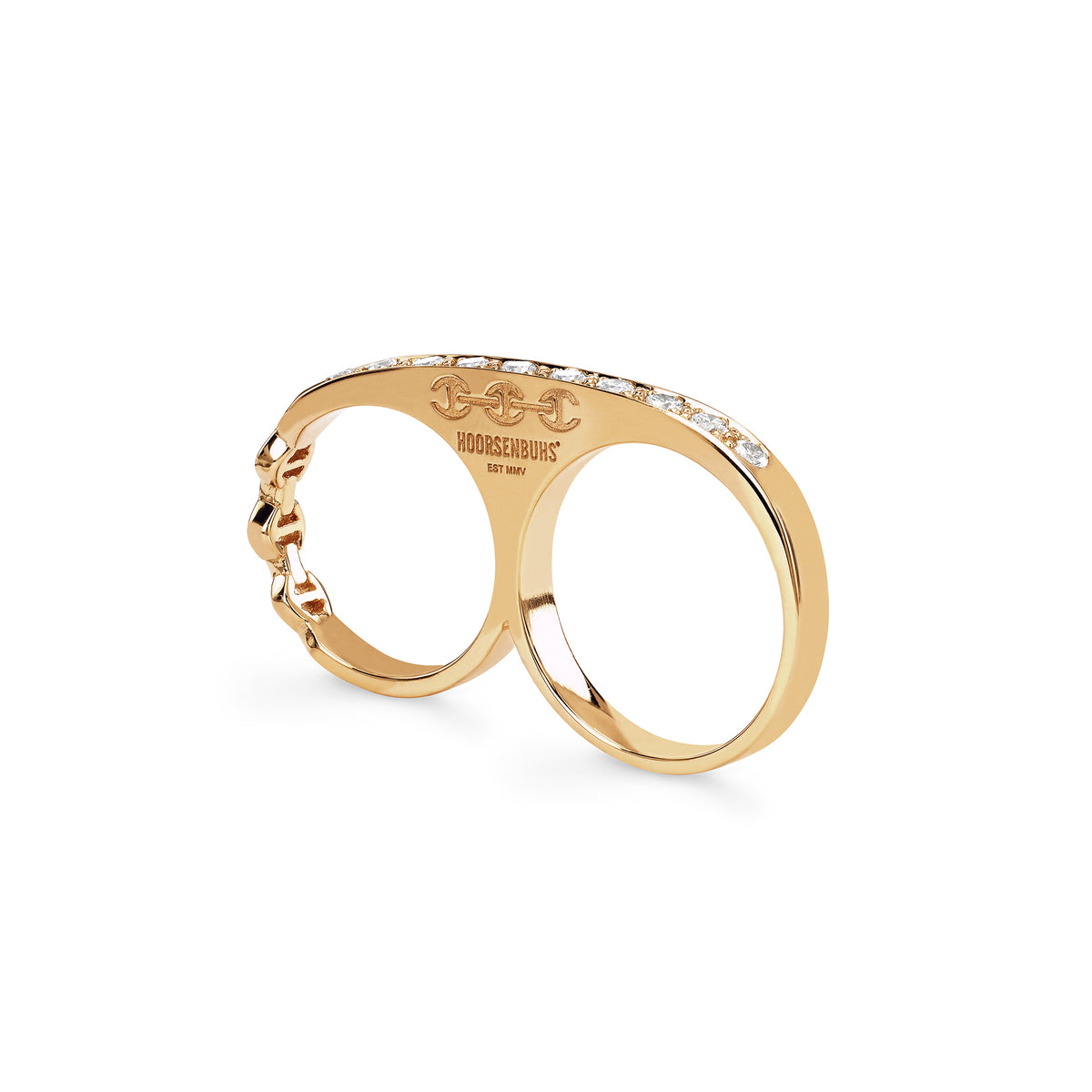 Double Knuckle with Diamonds ring in 18K yellow gold by HOORSENBUHS®