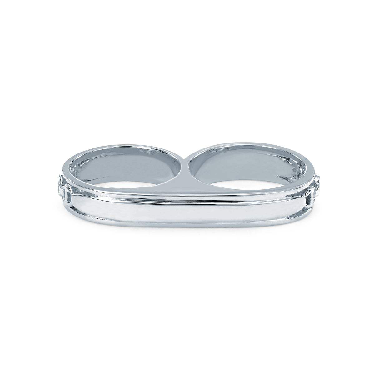 Double Barrel Knuckle ring in 18K white gold, view 2
