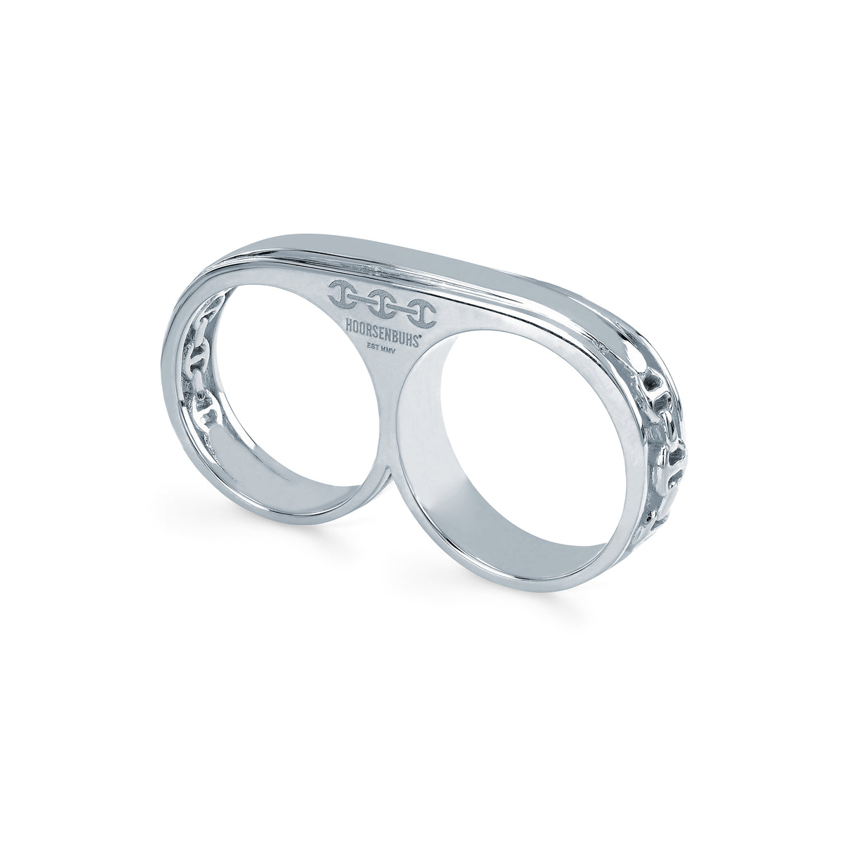 Double Barrel Knuckle ring in 18K white gold