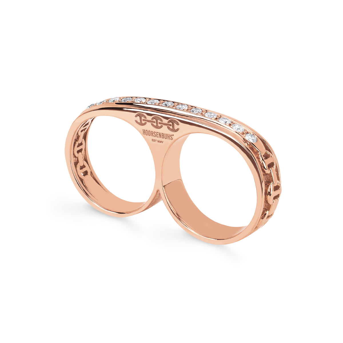 Double Barrel Knuckle with Diamonds ring in 18K rose gold
