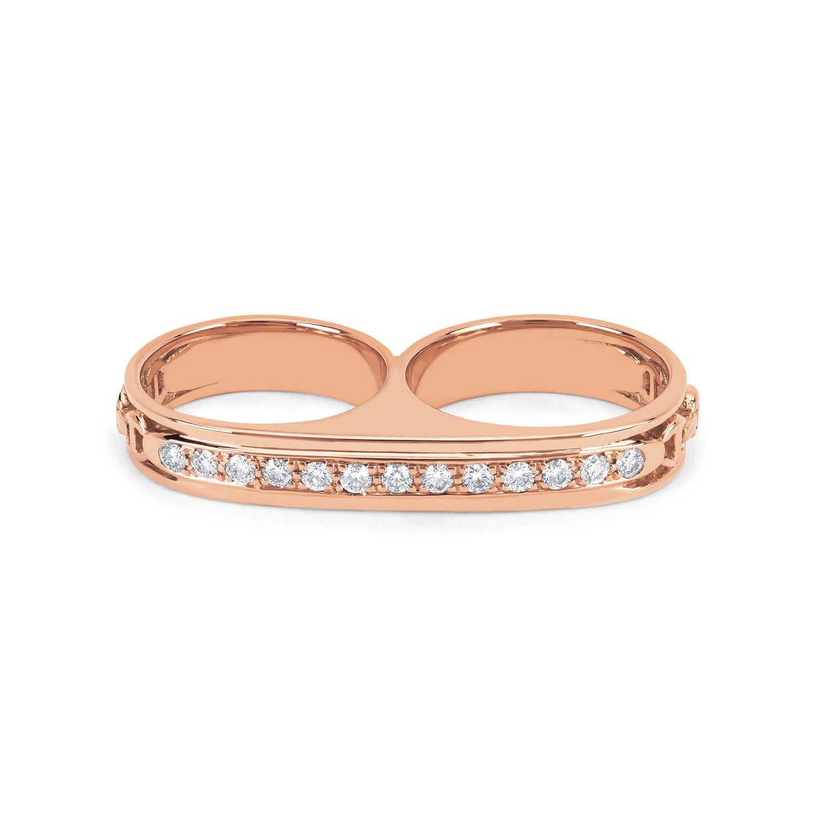 Double Barrel Knuckle with Diamonds ring in 18K rose gold, view 2
