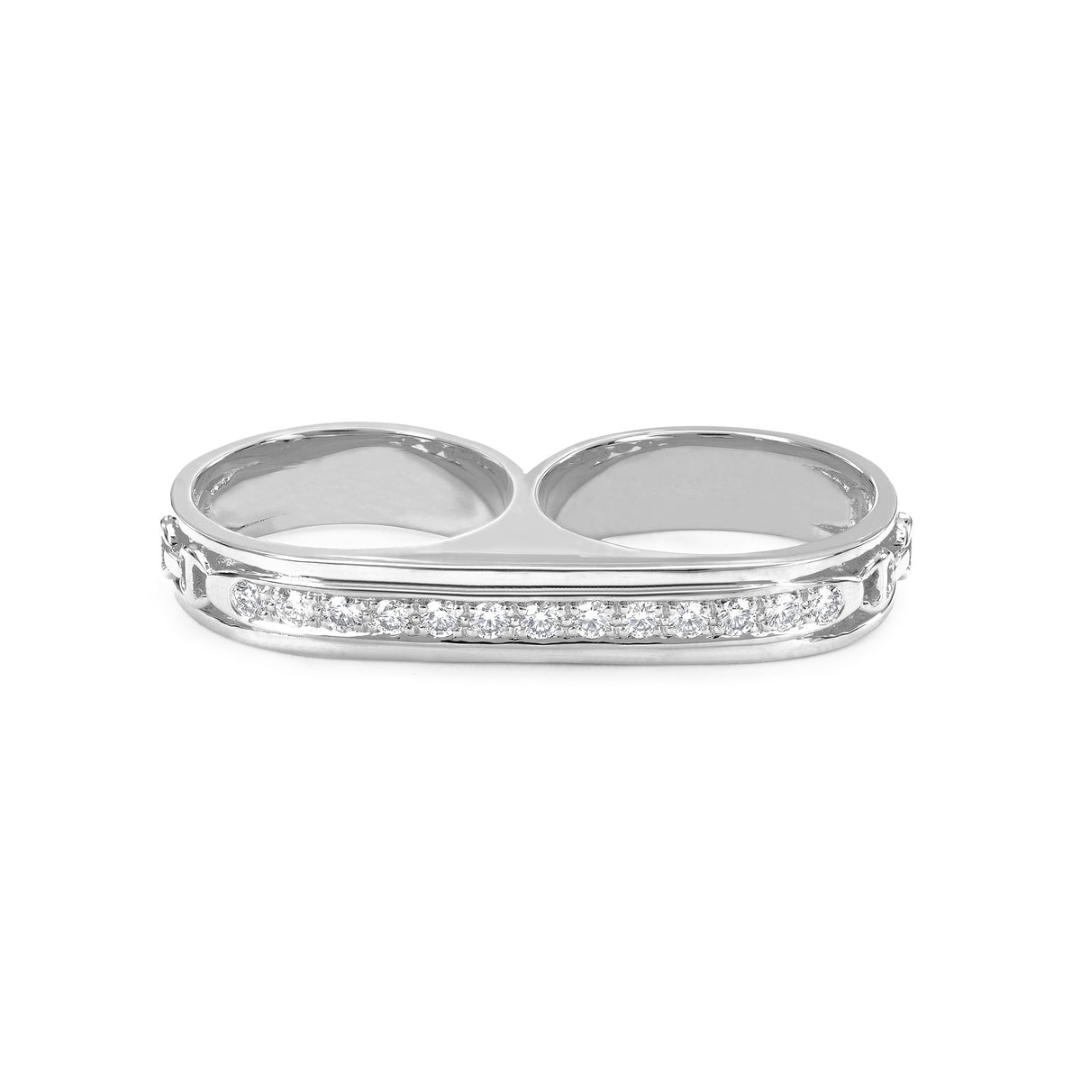Double Barrel Knuckle with Diamonds ring in sterling silver