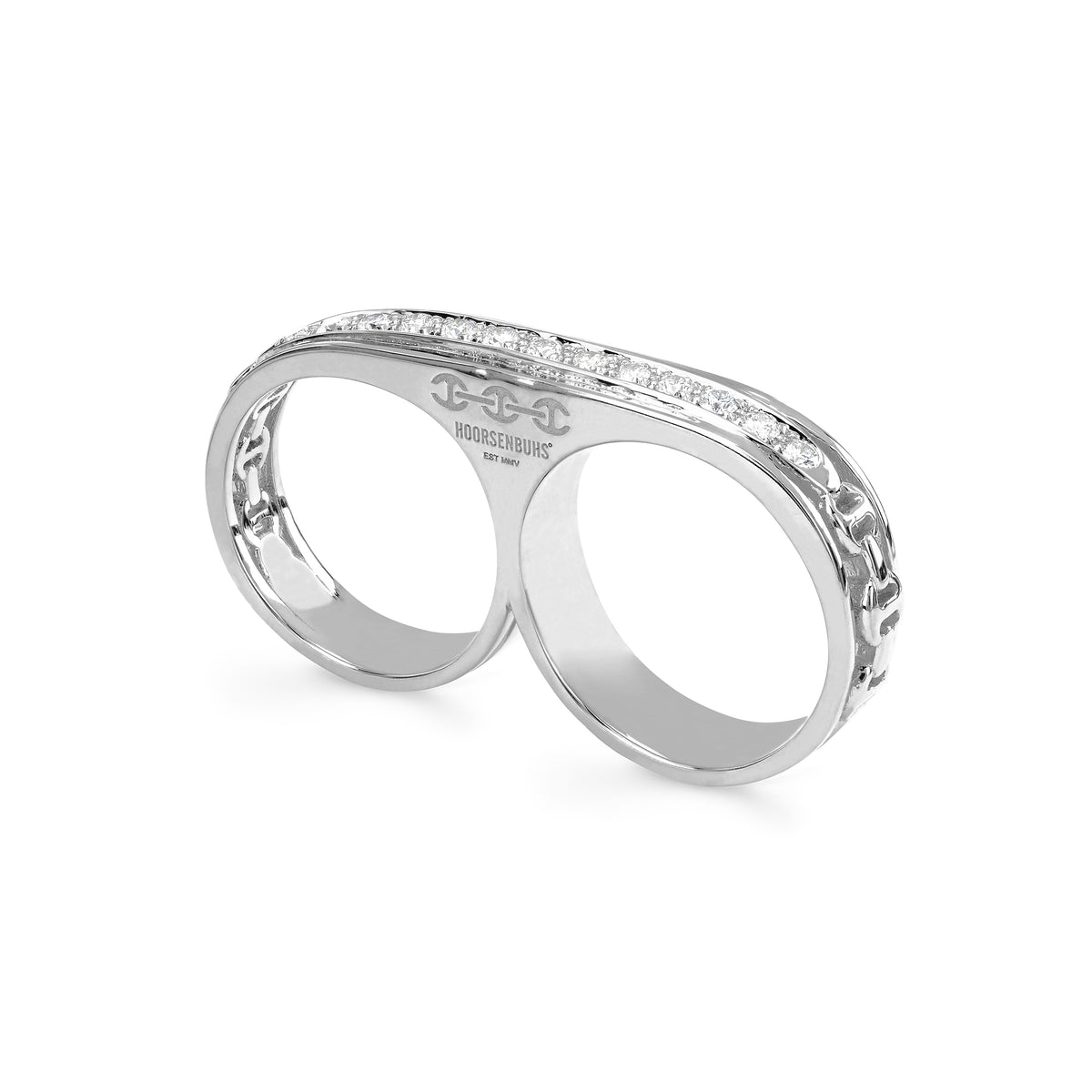 Double Barrel Knuckle with Diamonds ring in sterling silver by HOORSENBUHS®