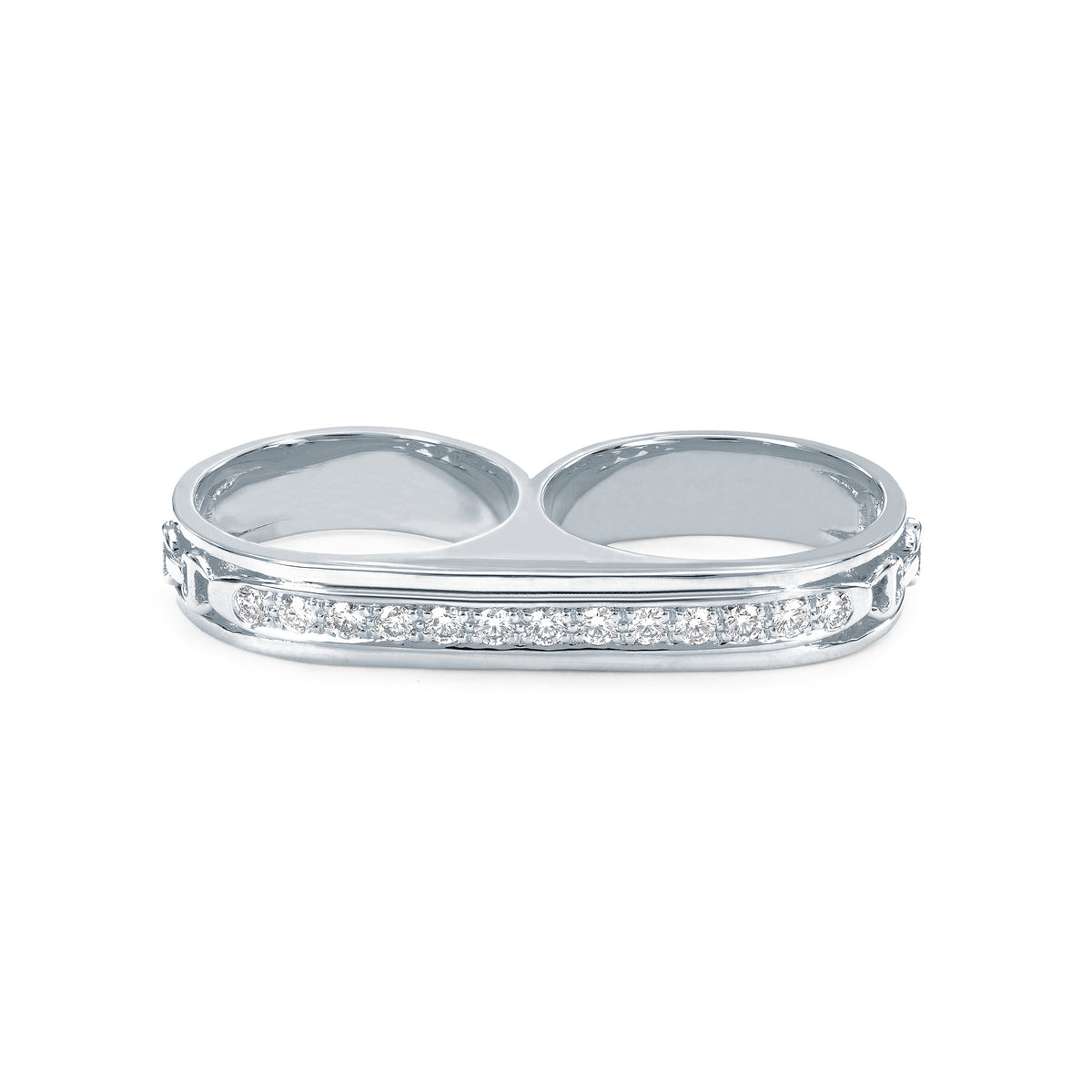 Double Barrel Knuckle with Diamonds ring in 18K white gold, view 2