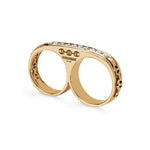 Double Barrel Knuckle with Diamonds ring in 18K yellow gold