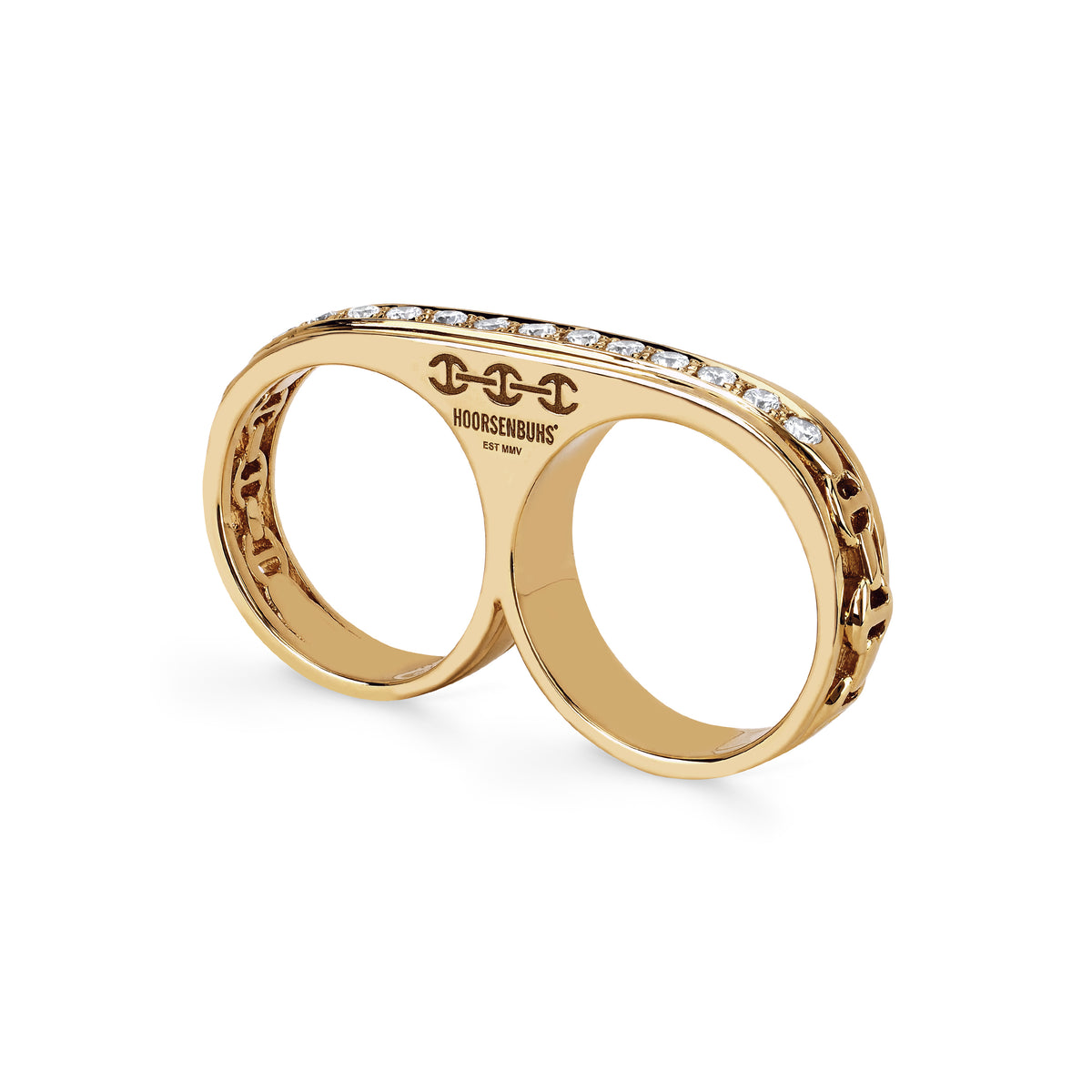 Double Barrel Knuckle with Diamonds ring in 18K yellow gold