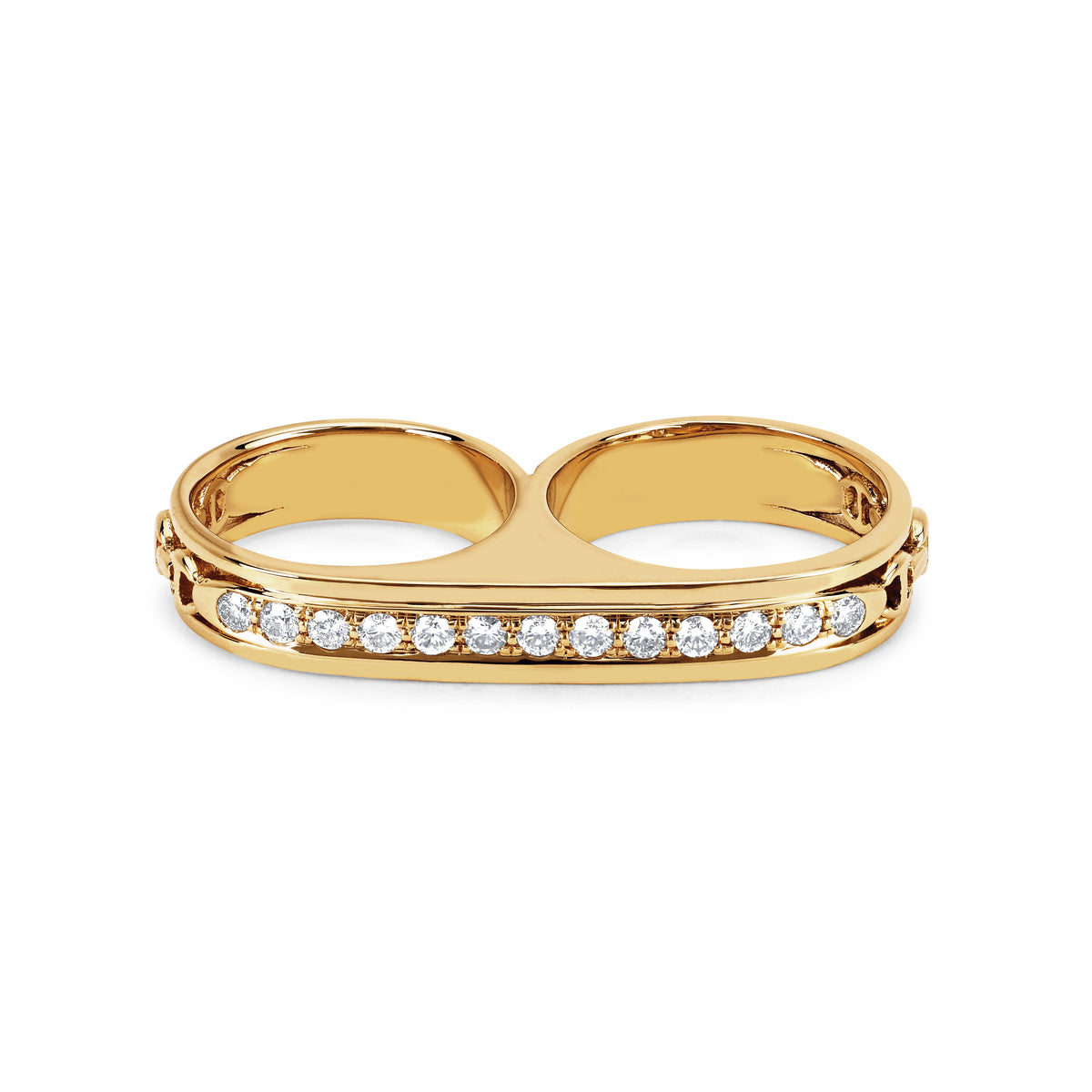 Double Barrel Knuckle with Diamonds ring in 18K yellow gold, view 2