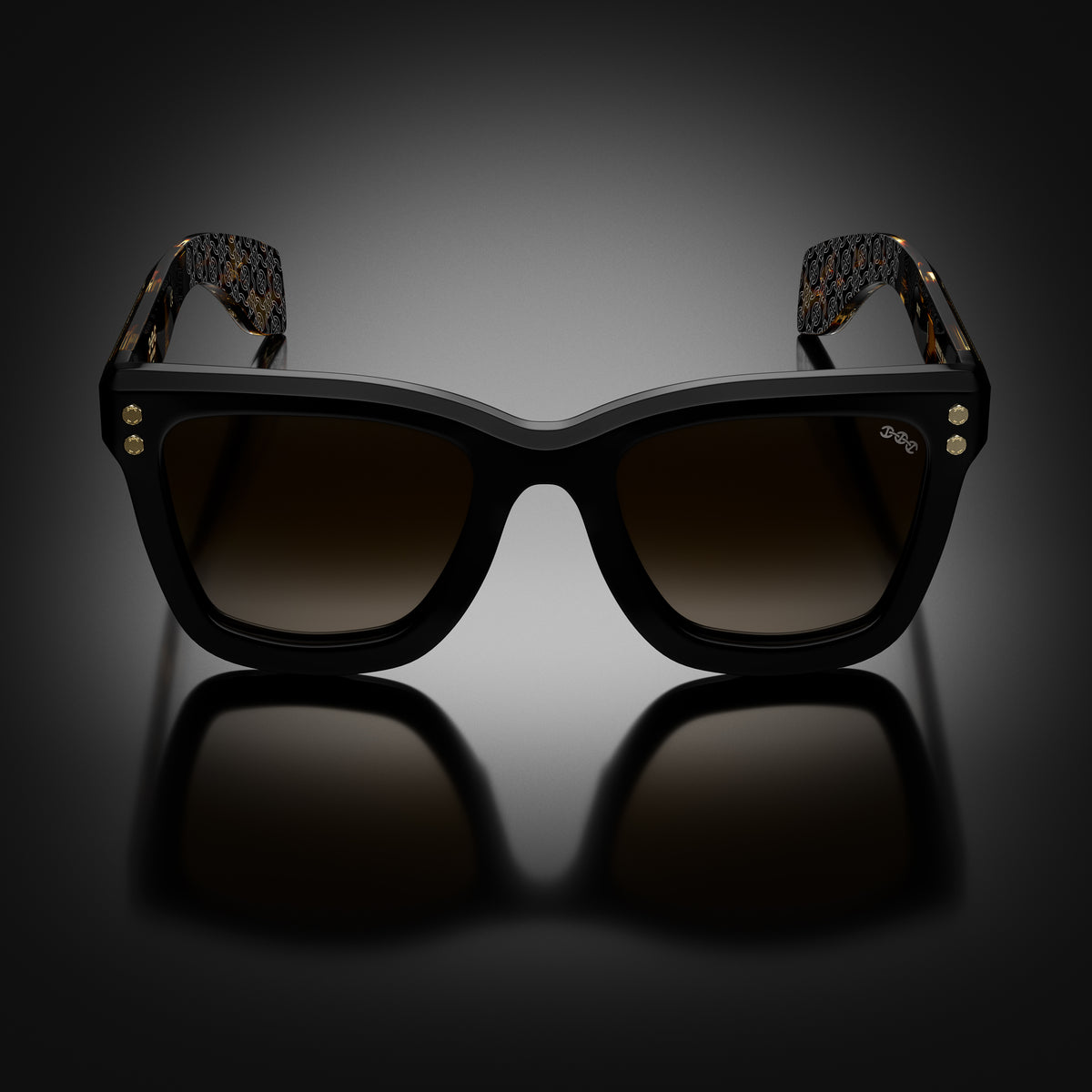 Model I eyewear in Black and Tokyo Tortoise Temples, front view