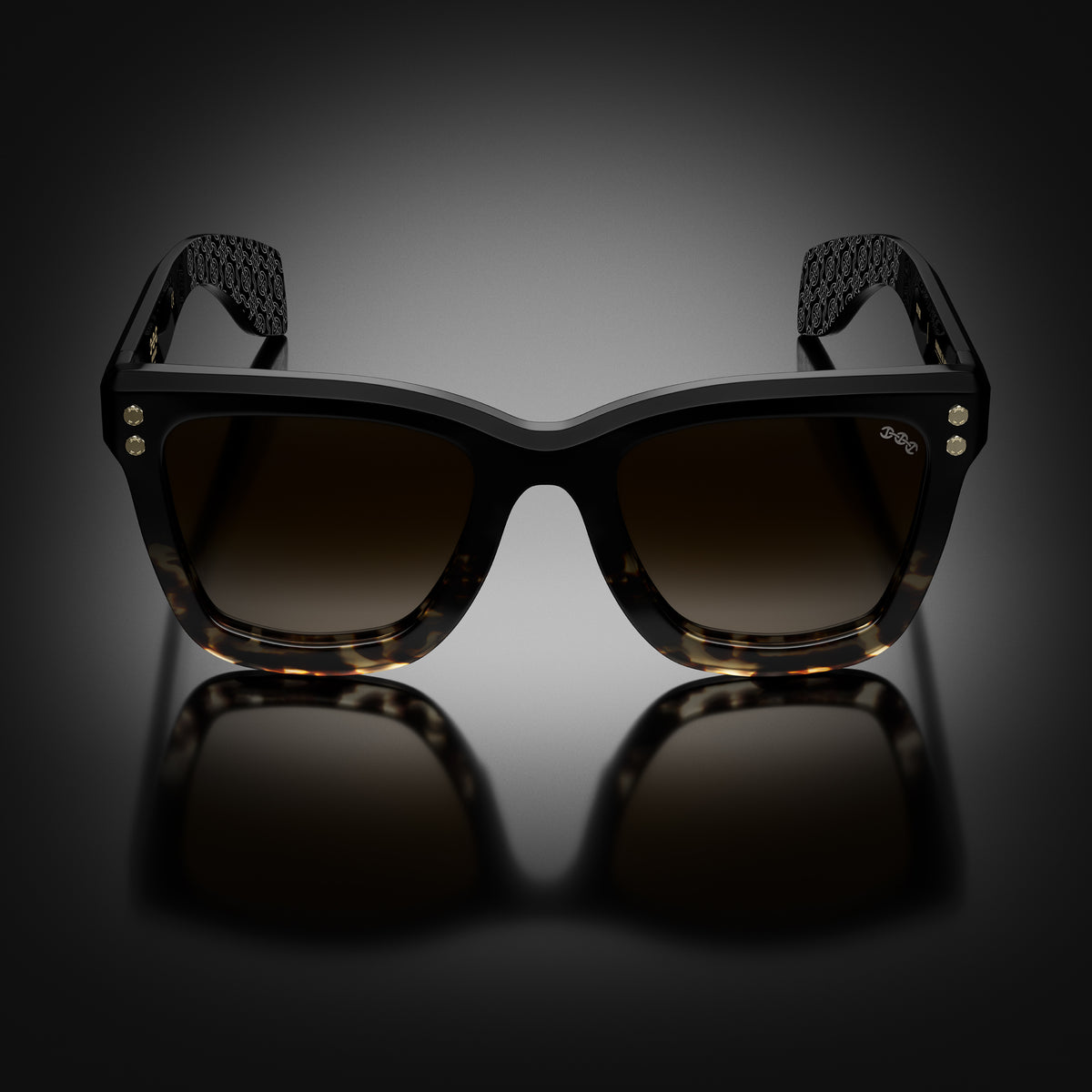 Model I eyewear in Black and Tortoise Fade, front view