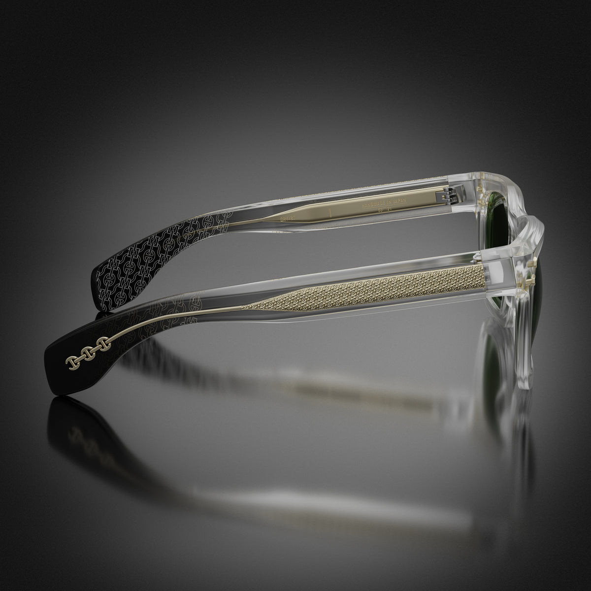 Model I eyewear in Crystal, side view