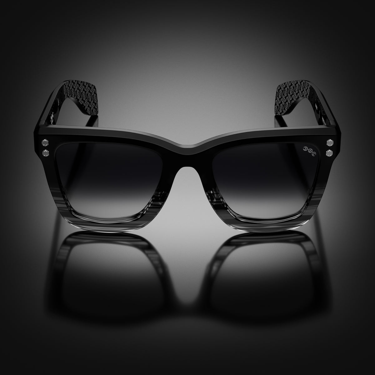 Model I eyewear in Black and Grey Tortoise Fade, front view
