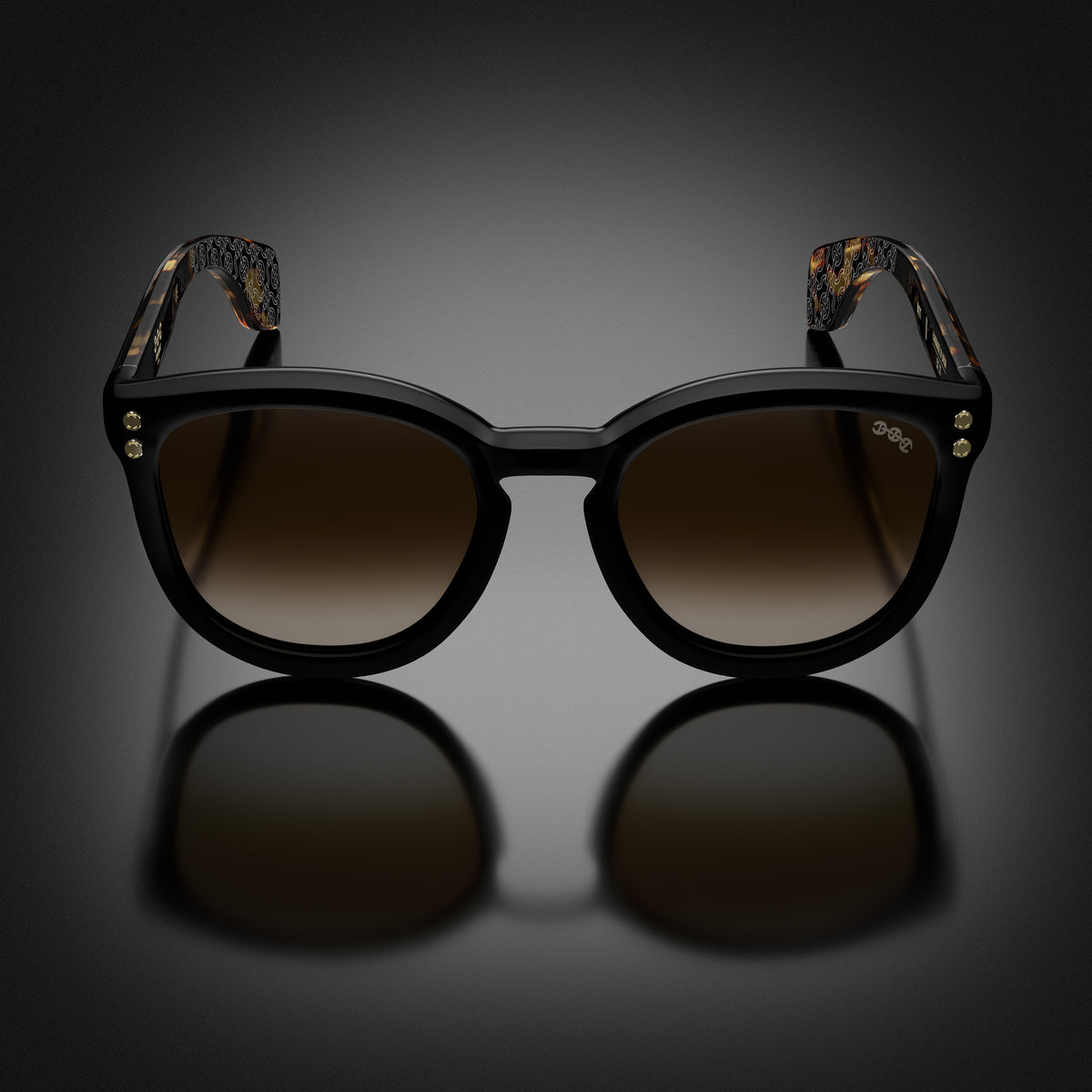 Model II eyewear in Black and Tokyo Tortoise Temples, front view