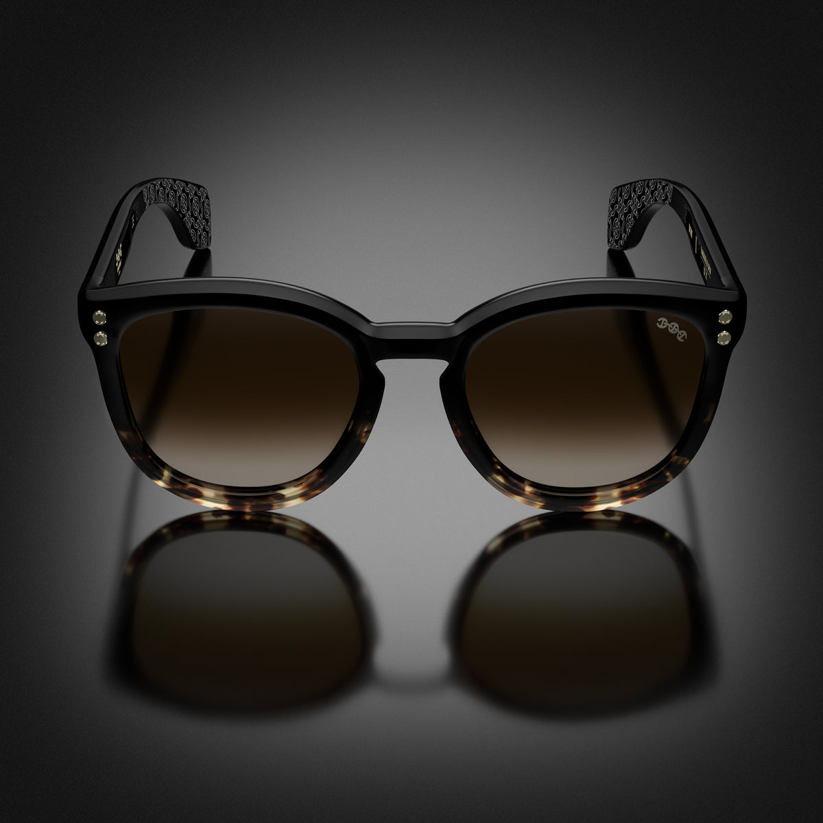 Model II eyewear in Black and Tortoise Fade, front view
