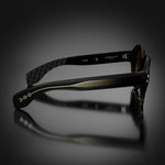 Model III eyewear in Black and Tortoise Fade, side view