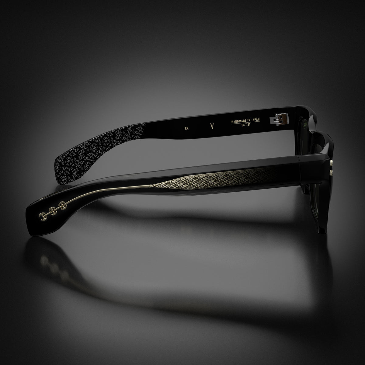 Model V eyewear in Black, side view