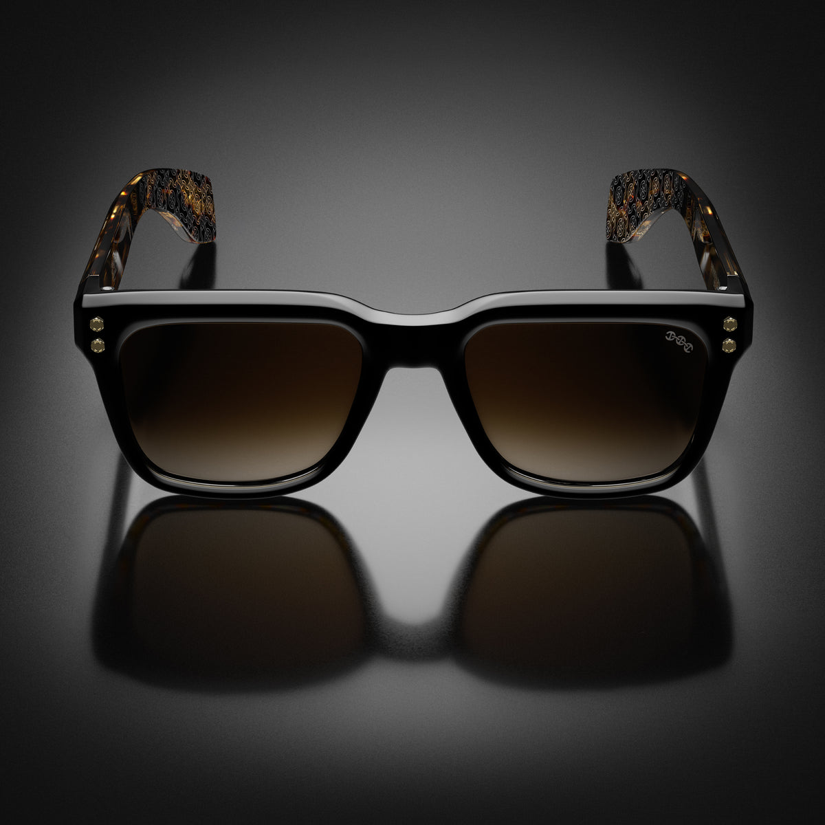 Model V eyewear in Black and Tokyo Tortoise Temples, front view