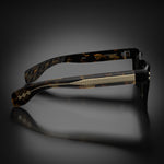 Model V eyewear in Black and Tokyo Tortoise Temples, side view
