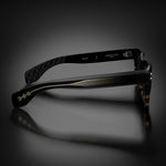 Model V eyewear in Black and Tortoise Fade, side view