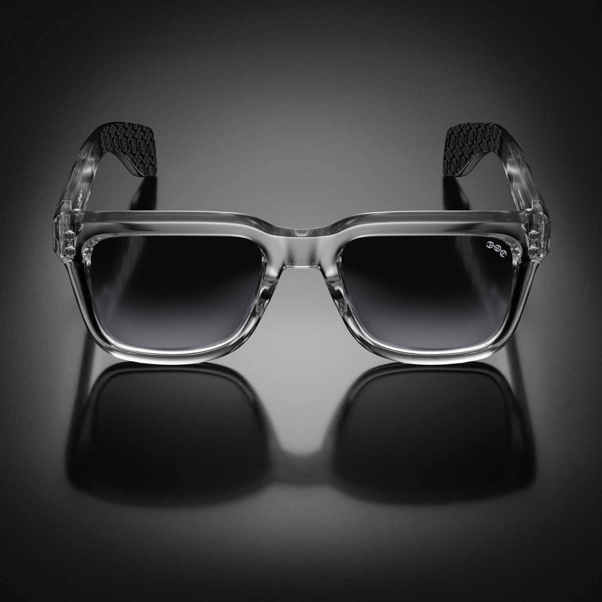 Model V eyewear in Crystal, front view