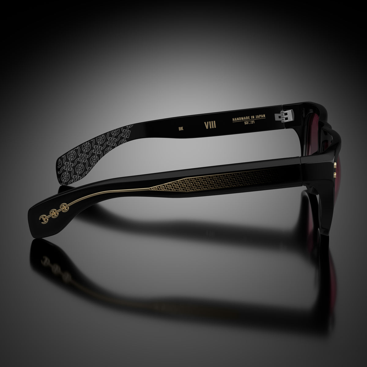 Model VIII eyewear in Black (Dirty Rose), side view