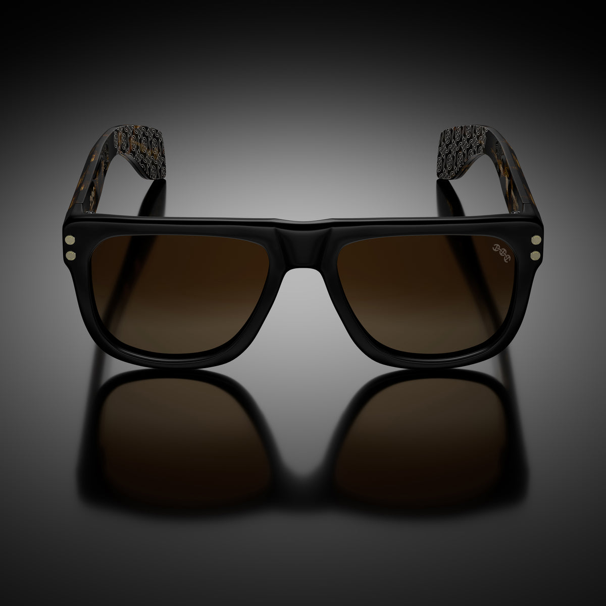 Model VIII eyewear in Black and Tokyo Tortoise Temples, front view