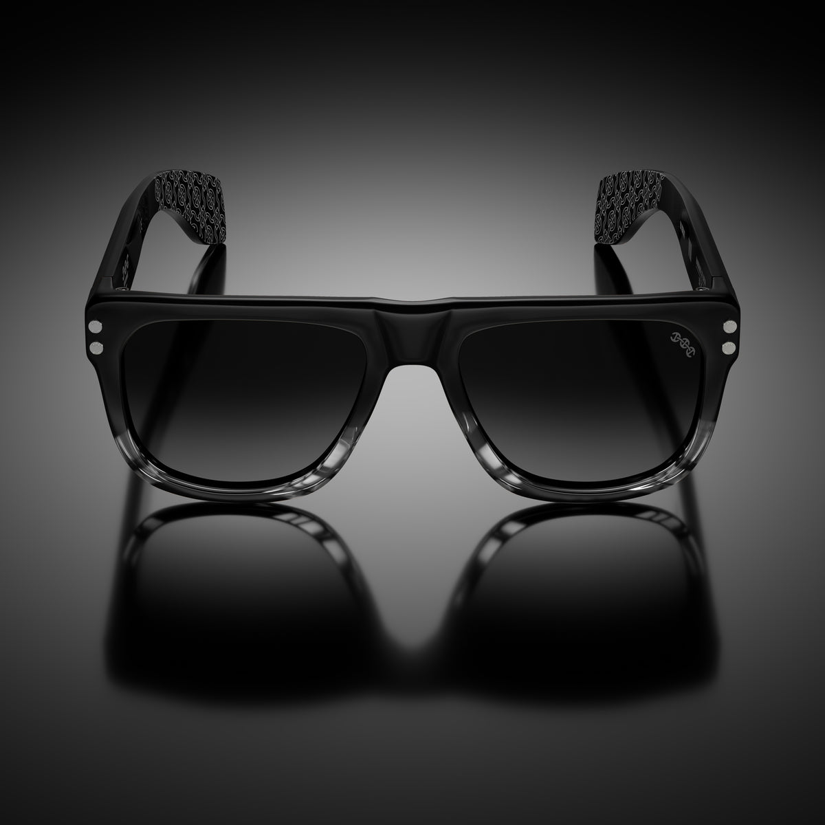 Model VIII eyewear in Black and Grey Tortoise Fade, front view