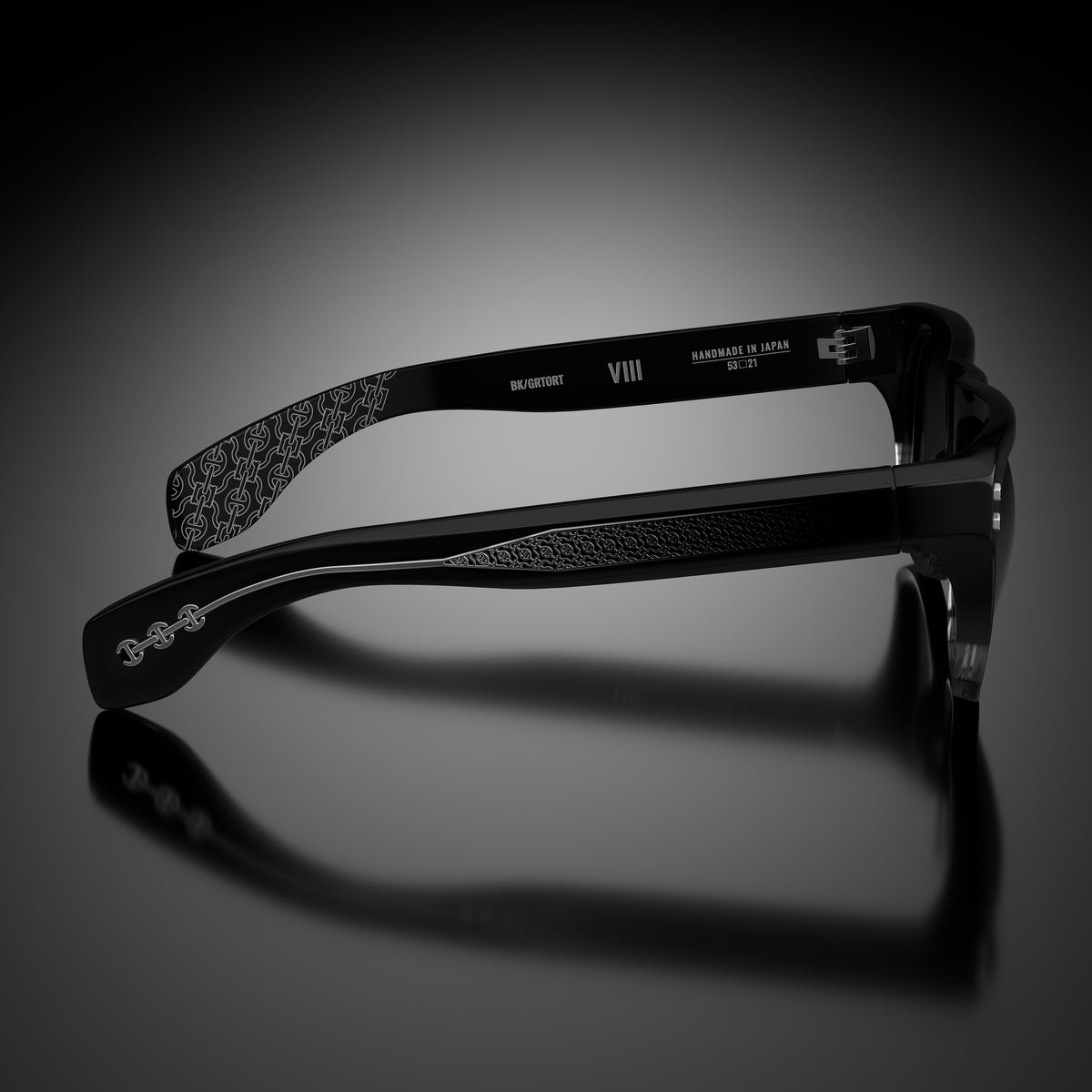 Model VIII eyewear in Black and Grey Tortoise Fade, side view