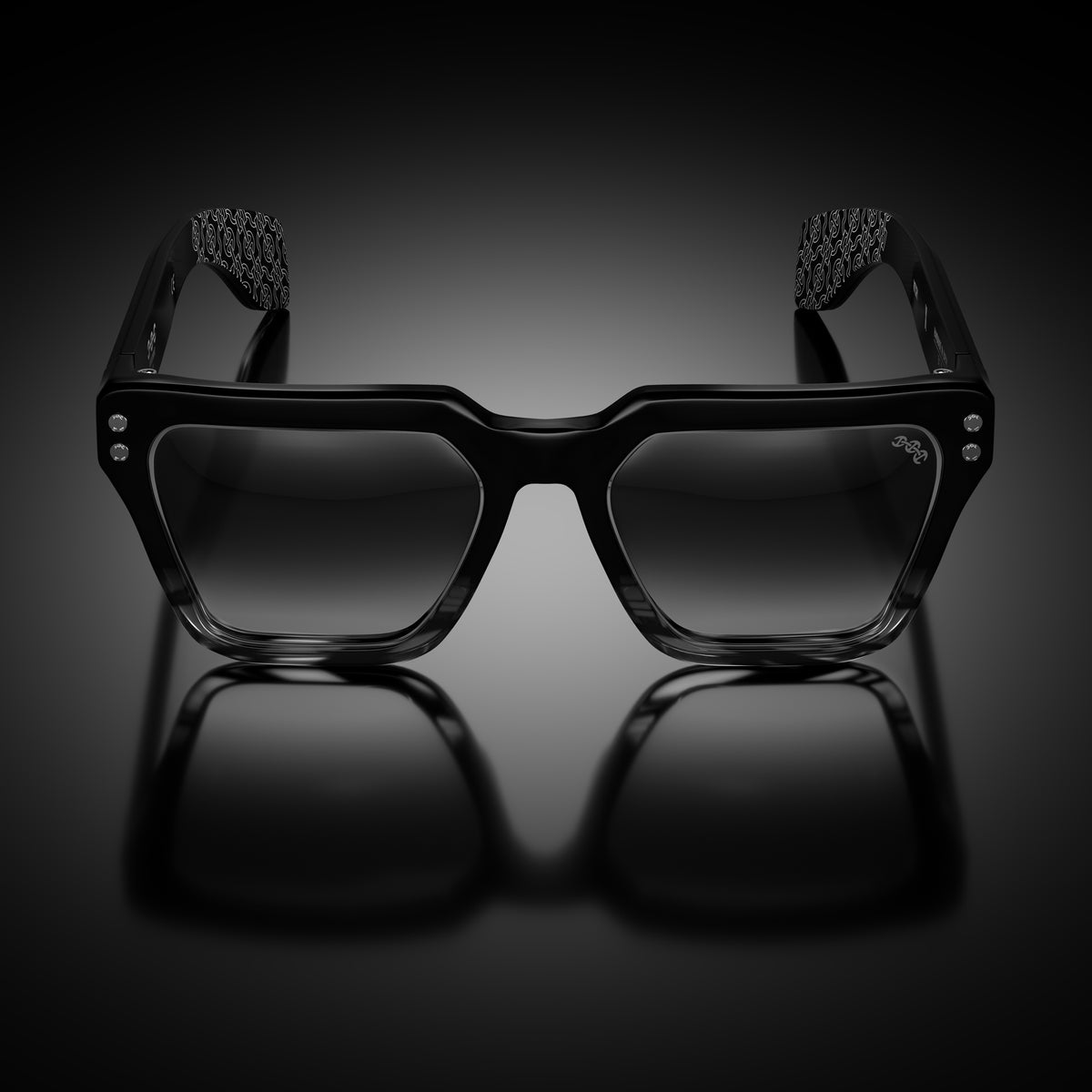 Model X eyewear in Black and Grey Tortoise Fade, front view